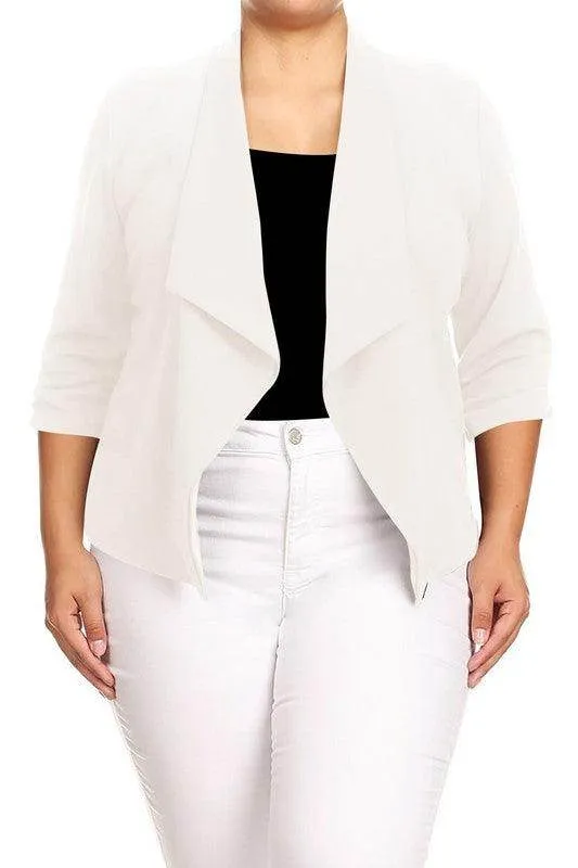 Plus Size Solid Waist Length Jacket Open Front 17 Colors