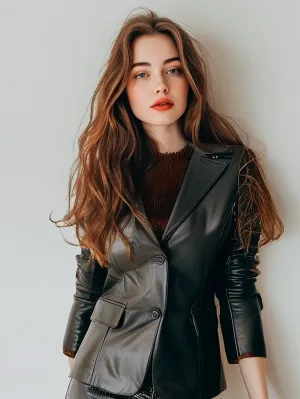 Polished Perfection Leather Blazer for Women