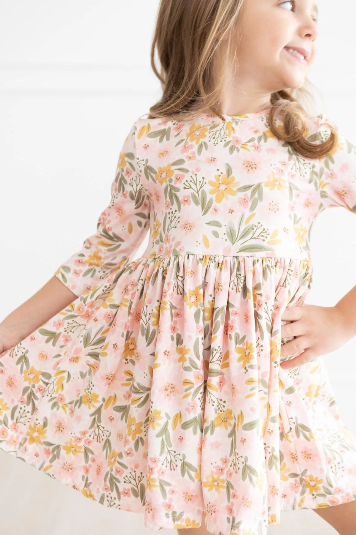 Pretty Peachy 3/4 Sleeve Pocket Twirl Dress