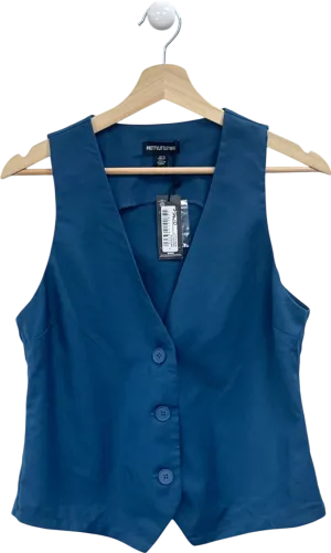 PrettyLittleThing Petrol Blue Woven Fitted Pocket Detail Waistcoat UK 10