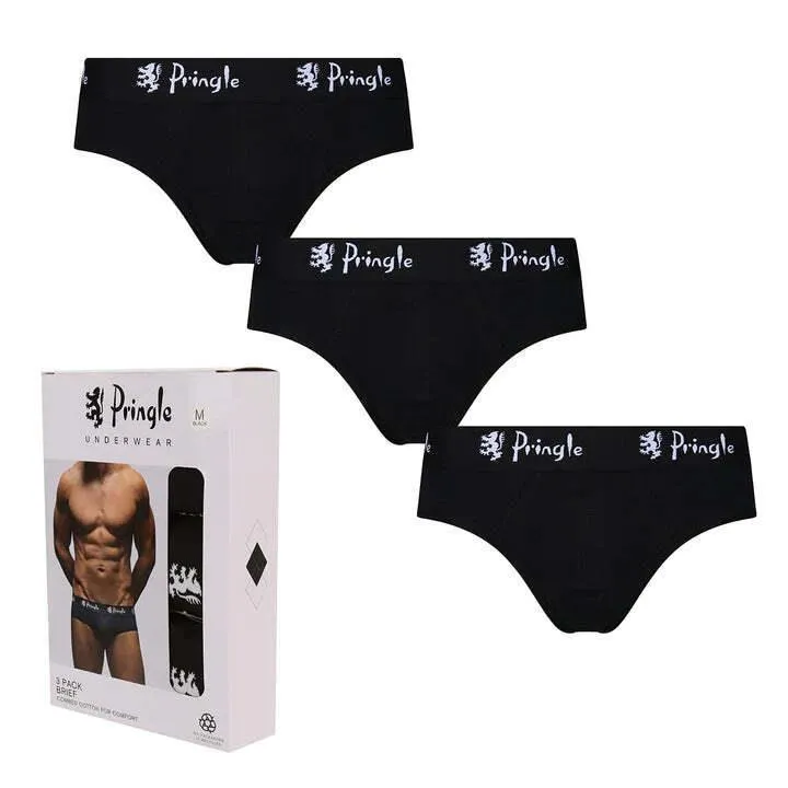 Pringle Men's Plain Cotton Briefs Trunks 3 Pack in Black, S to XL