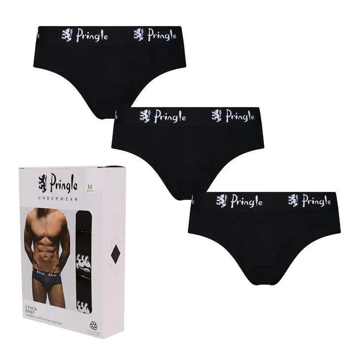 Pringle Men's Plain Cotton Briefs Trunks 3 Pack in Black, S to XL