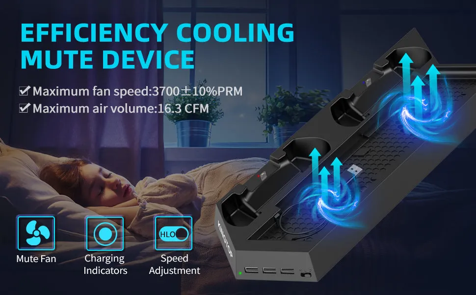 PS4 Universal Vertical Stand, Fan Cooler and Dual Charging Station – for PS4/ PS4 Pro/ PS4 Slim