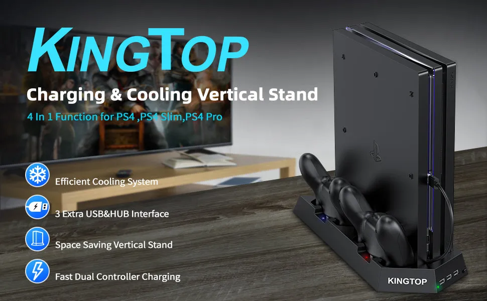 PS4 Universal Vertical Stand, Fan Cooler and Dual Charging Station – for PS4/ PS4 Pro/ PS4 Slim