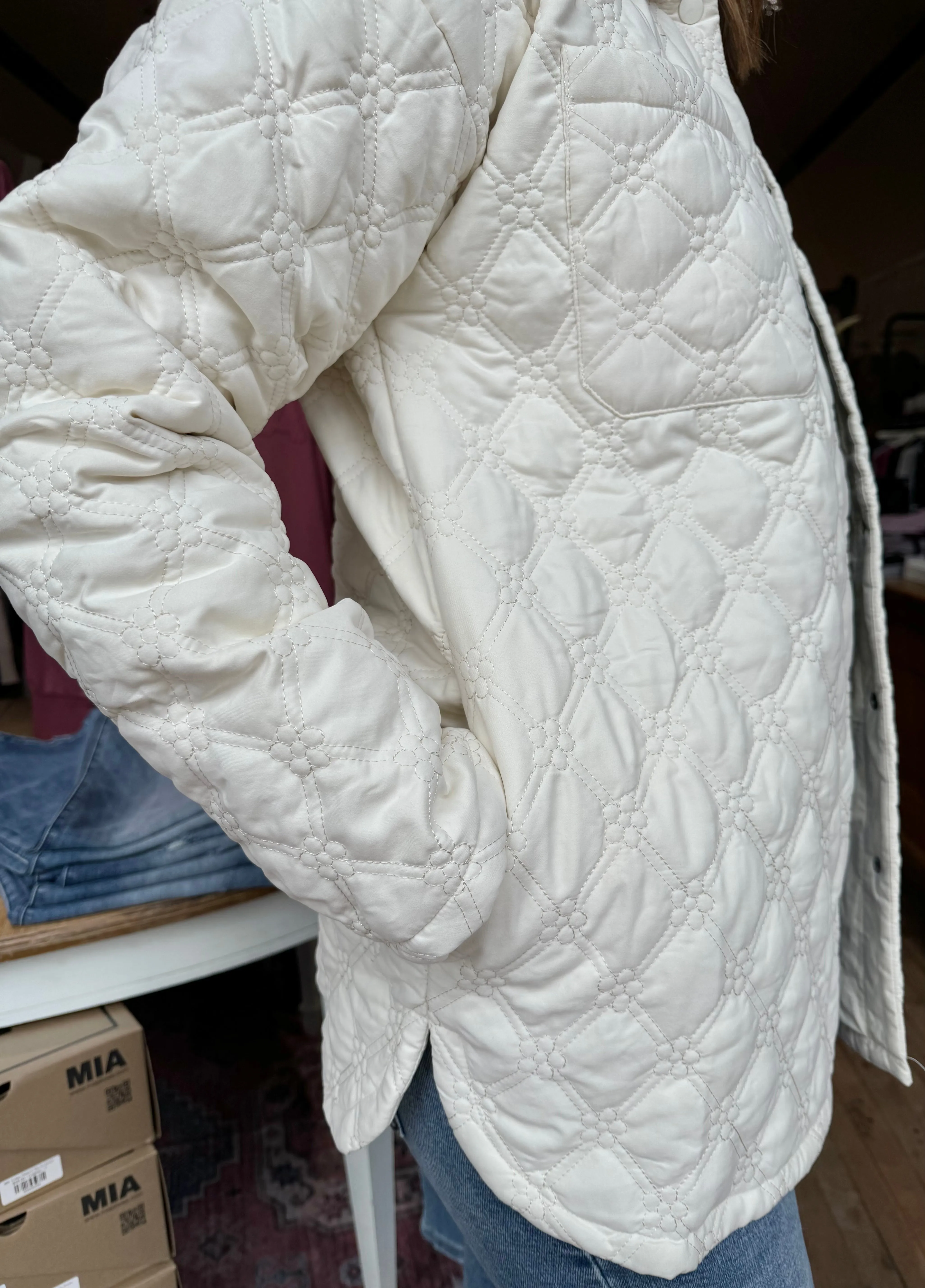Quilted Floral Motif Shacket