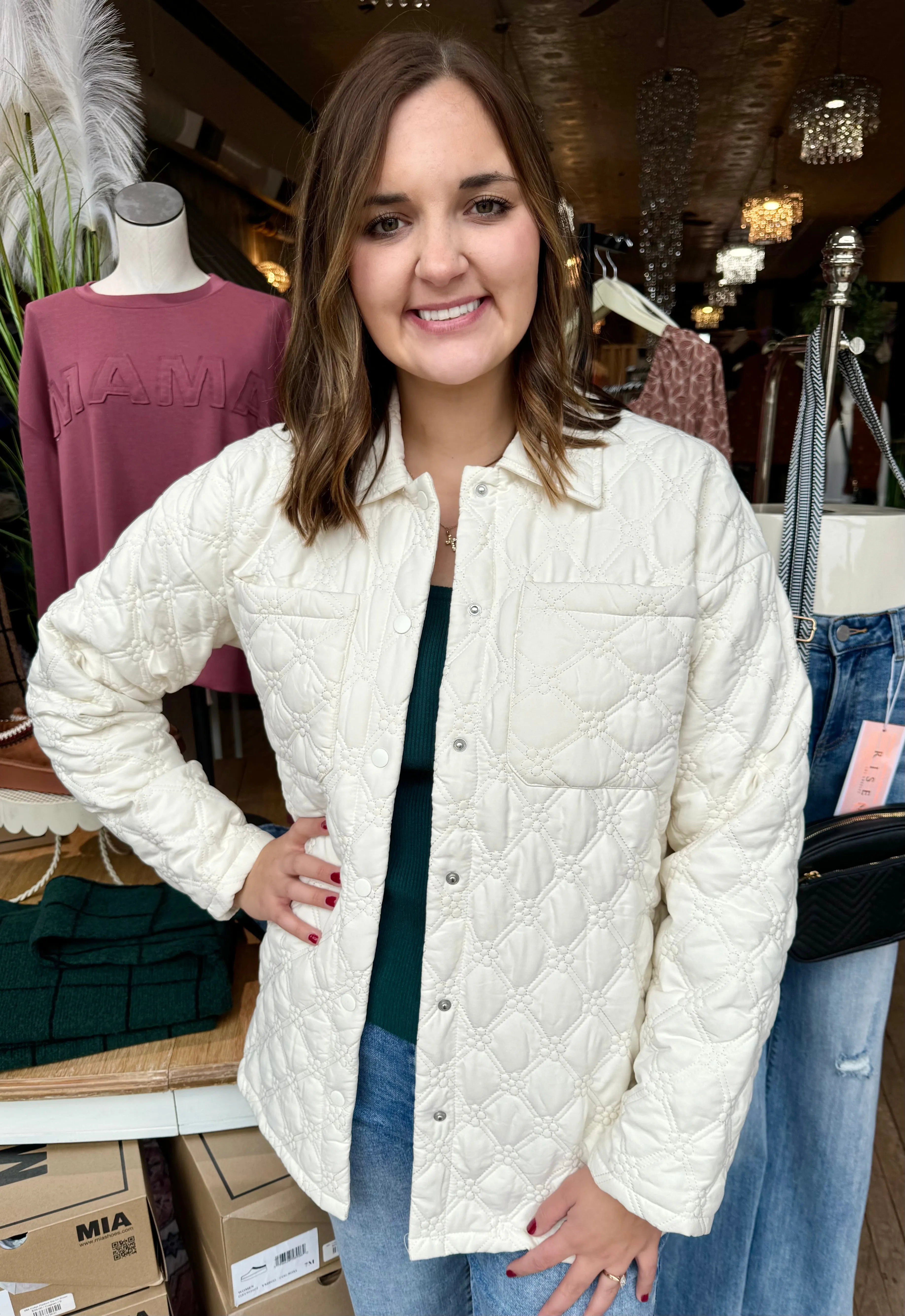 Quilted Floral Motif Shacket