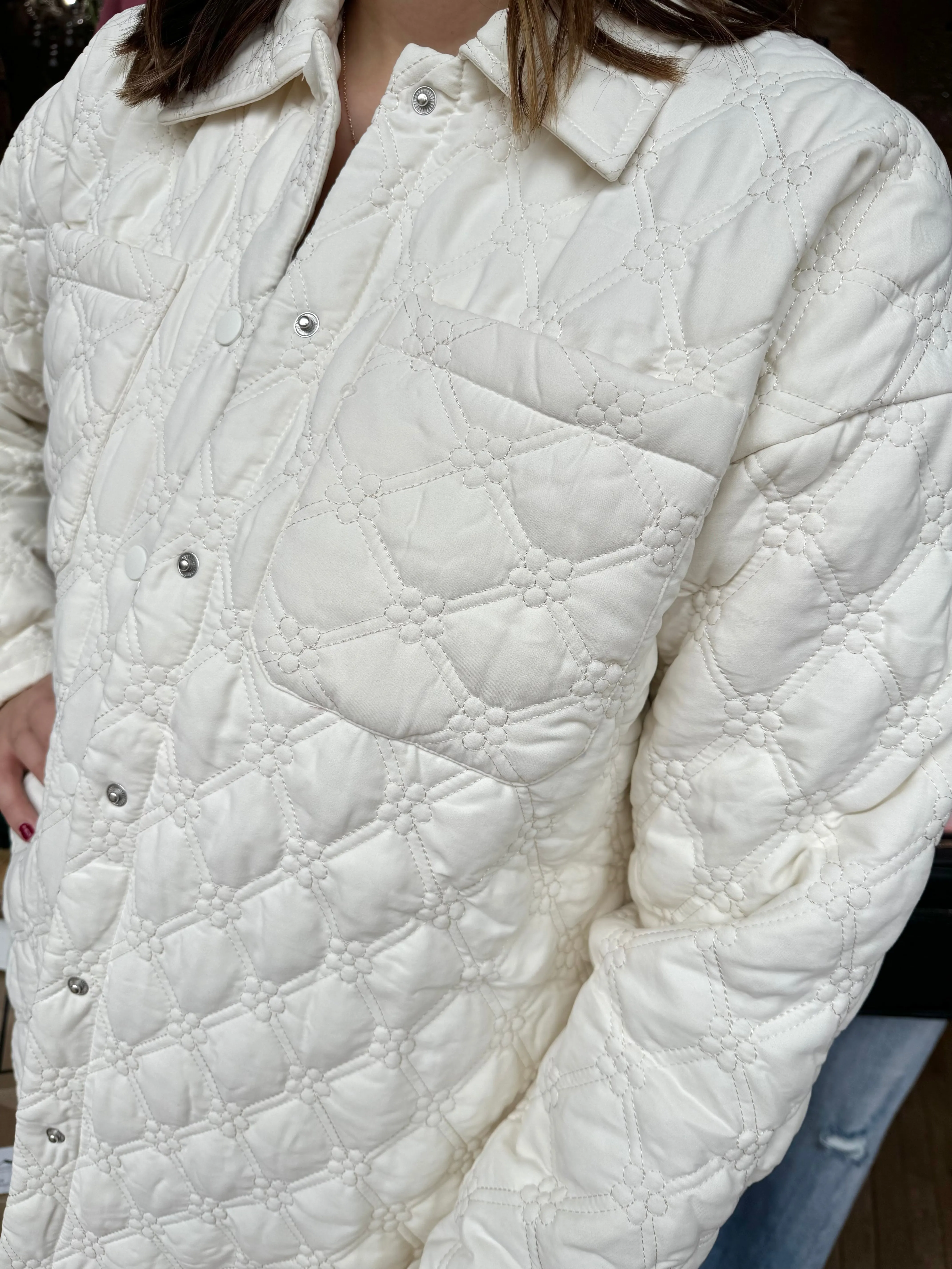Quilted Floral Motif Shacket