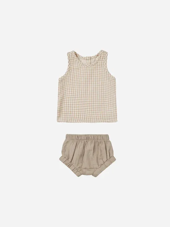 Quincy Mae - Woven Tank and Short Set - Oat Gingham