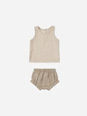 Quincy Mae - Woven Tank and Short Set - Oat Gingham