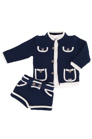 "Jude" Navy & Cream Knit Cardigan, Shirt & Shorts