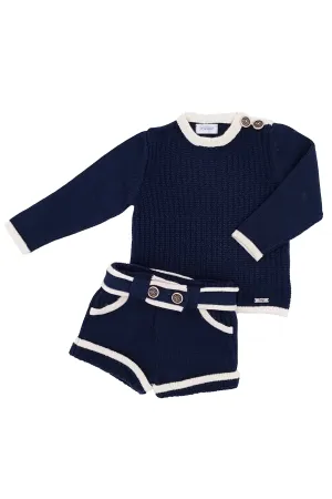 "Laiken" Navy & Cream Knit Jumper & Shorts