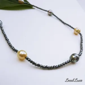 "The Space Between" Necklace - Tahitian & South Sea Pearls, Hematite