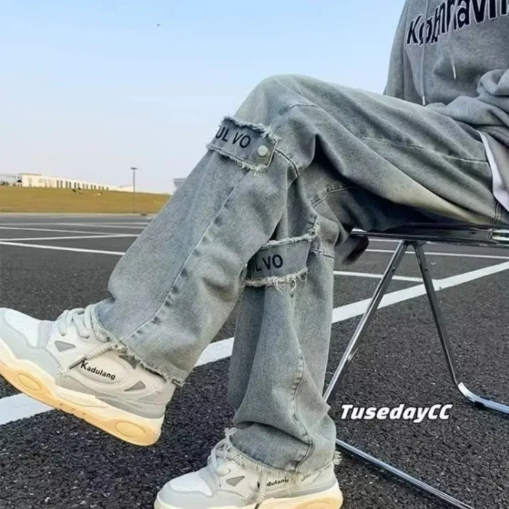 "Vintage Belt Straight Leg Fading" Jeans