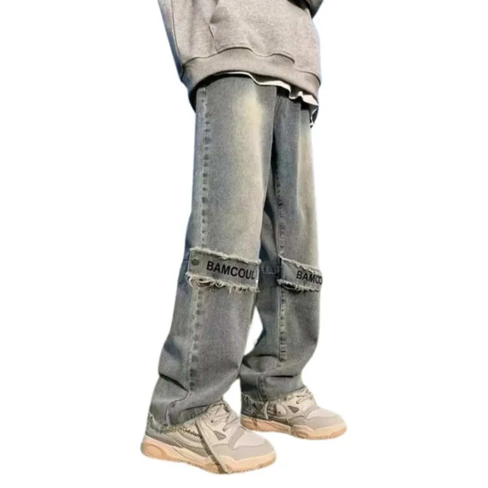 "Vintage Belt Straight Leg Fading" Jeans