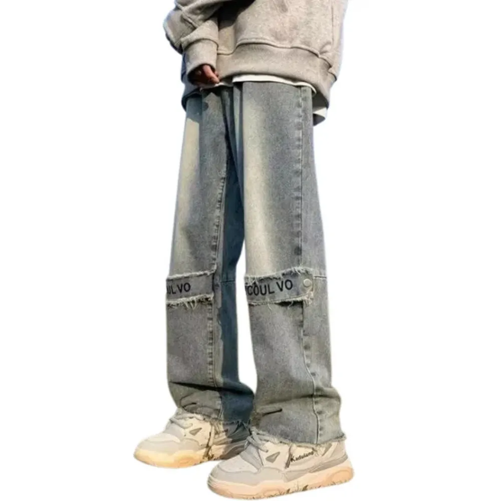 "Vintage Belt Straight Leg Fading" Jeans