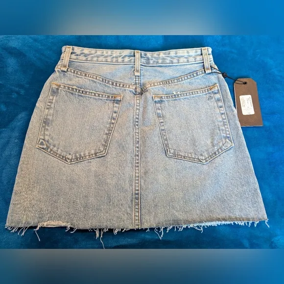 Rag &amp; Bone Anna Denim Front Zip Distressed Mini Skirt NWT