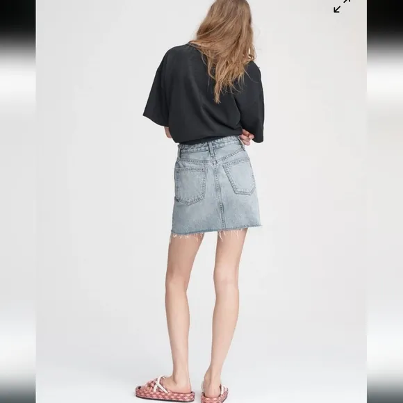 Rag &amp; Bone Anna Denim Front Zip Distressed Mini Skirt NWT