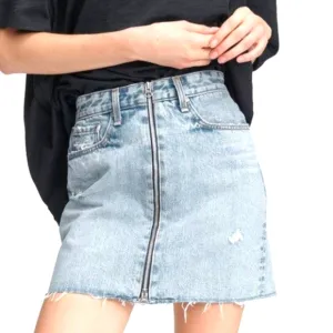 Rag &amp; Bone Anna Denim Front Zip Distressed Mini Skirt NWT