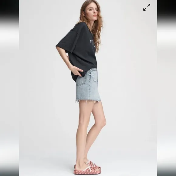 Rag &amp; Bone Anna Denim Front Zip Distressed Mini Skirt NWT