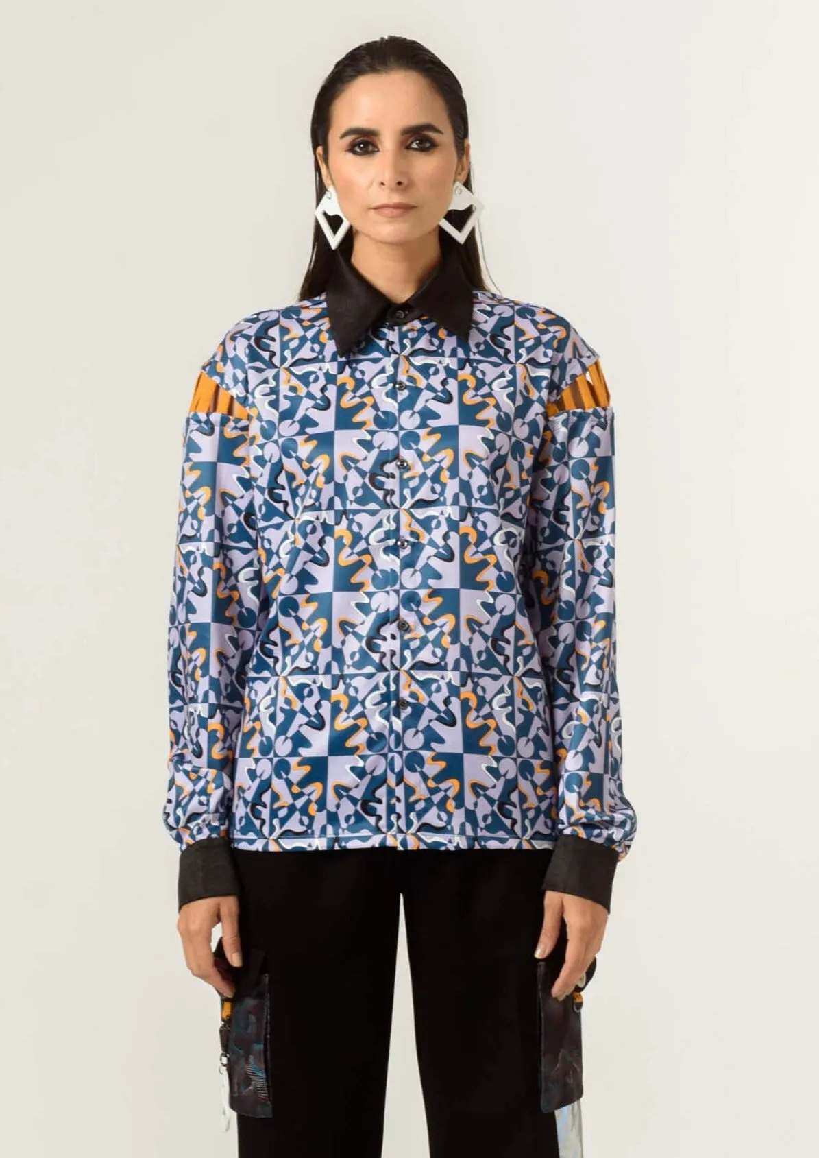 Rage print shoulder detailed shirt