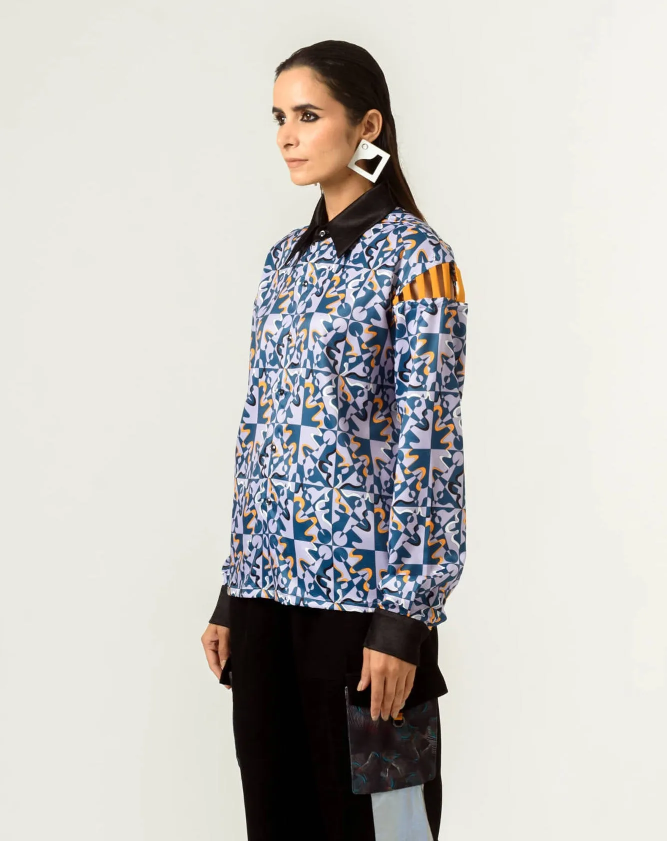 Rage print shoulder detailed shirt