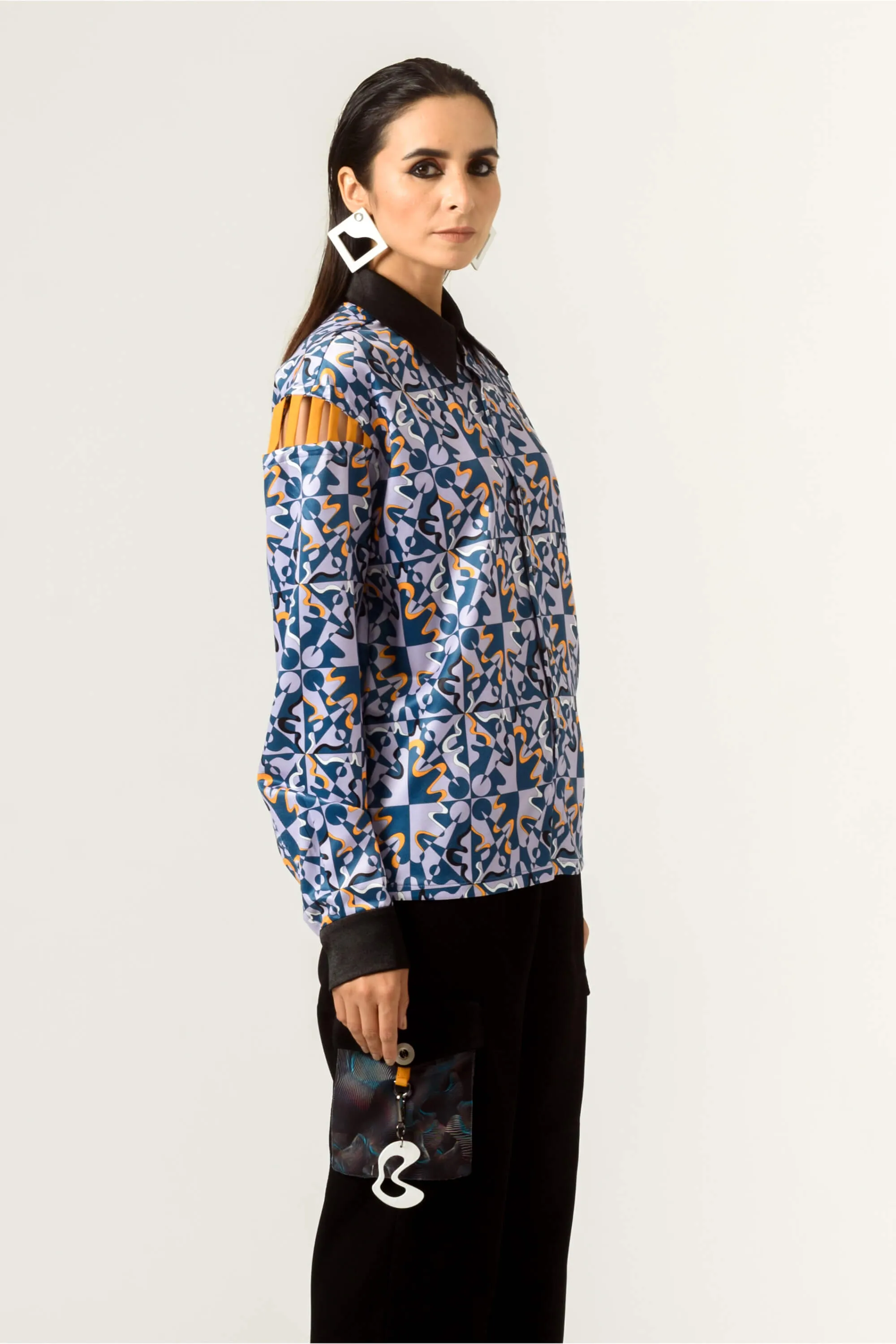 Rage print shoulder detailed shirt