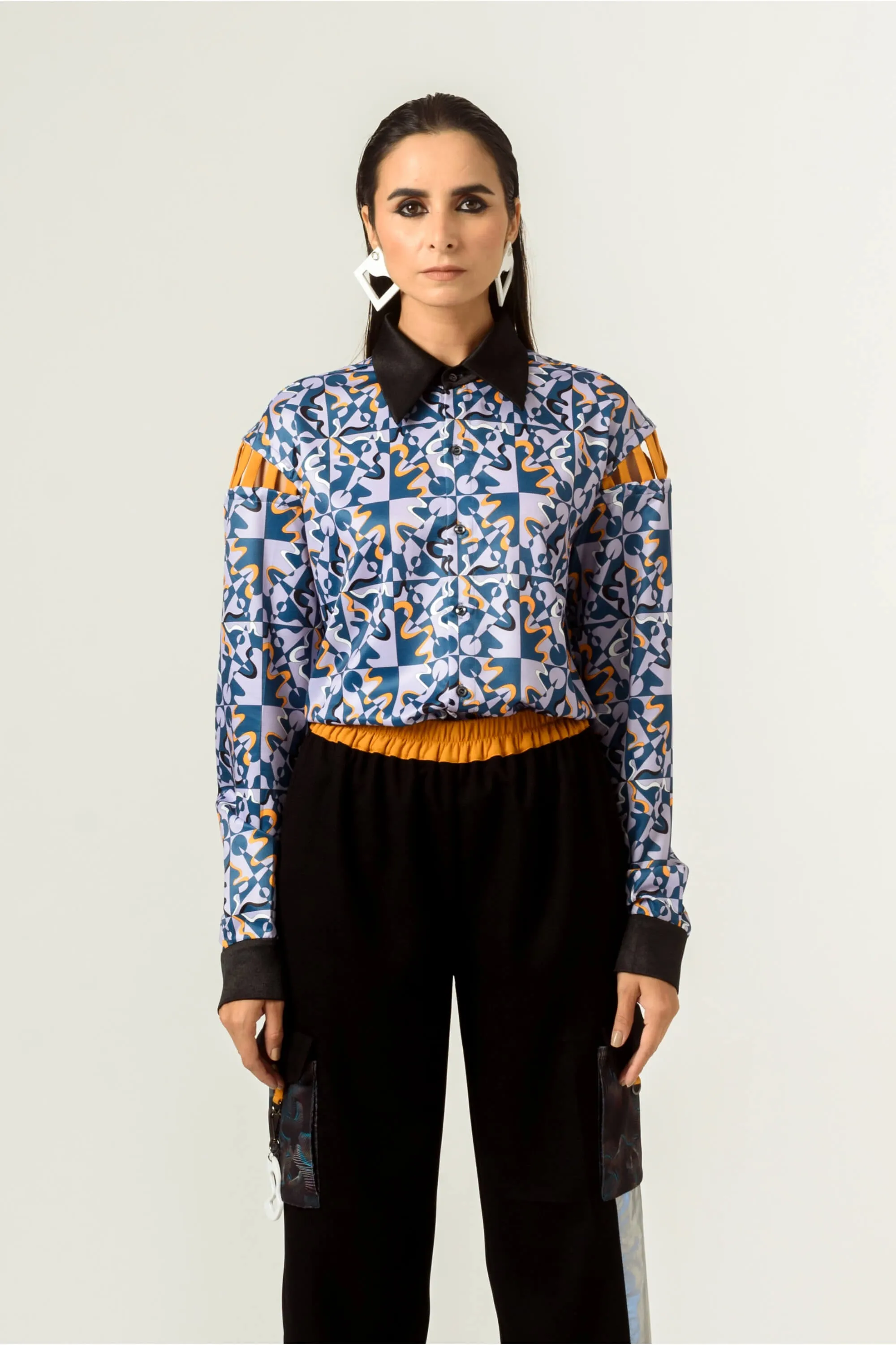 Rage print shoulder detailed shirt