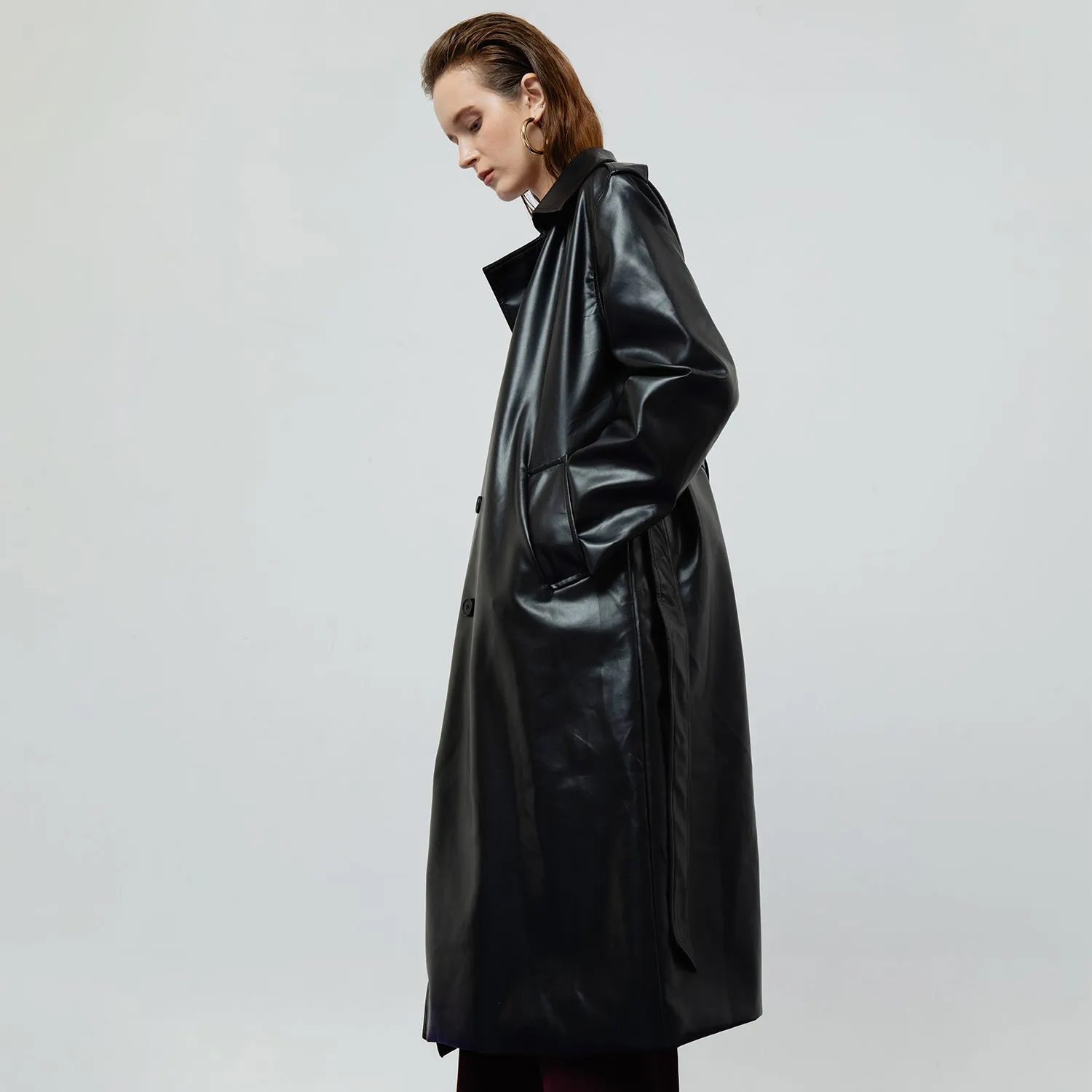 RAVEN LEATHER BLACK TRENCH COAT