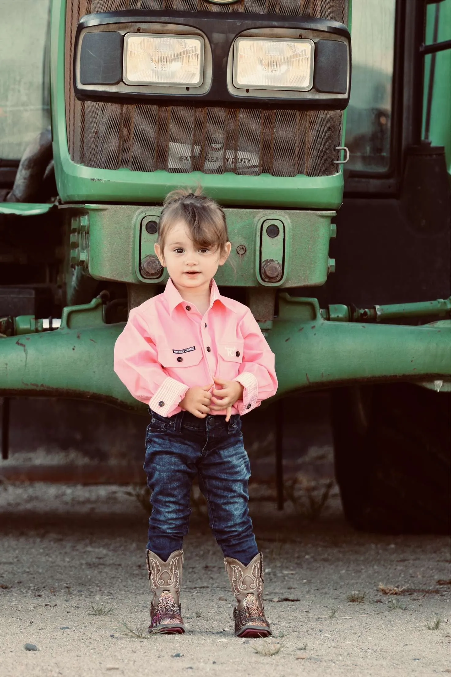 RC "Rose" Kids Long Sleeve quarter Button - Pink