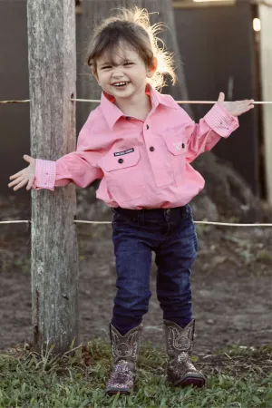 RC "Rose" Kids Long Sleeve quarter Button - Pink