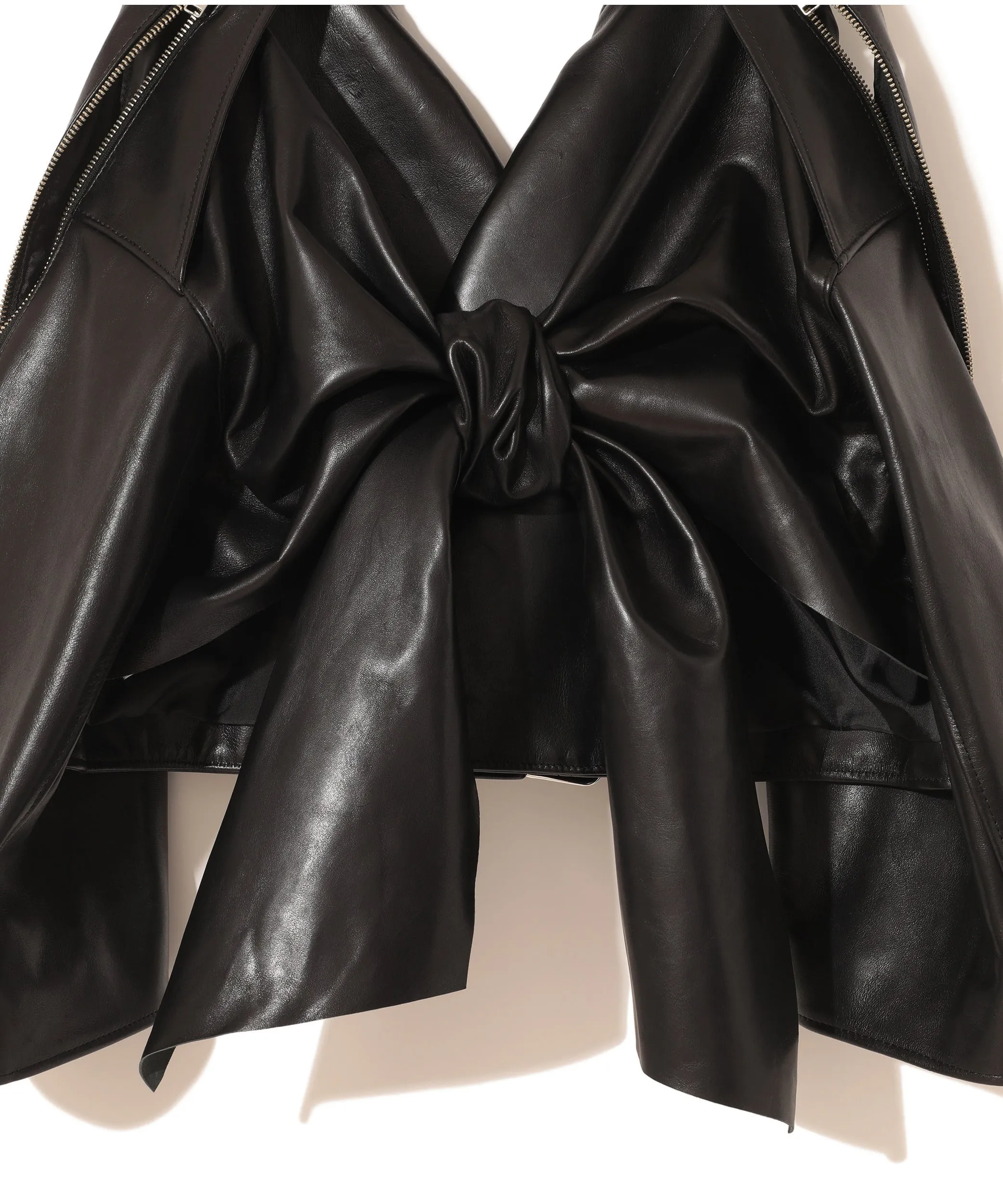 REAR-TIE LEATHER BIKER JACKET