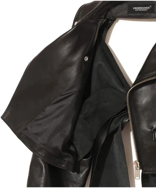REAR-TIE LEATHER BIKER JACKET
