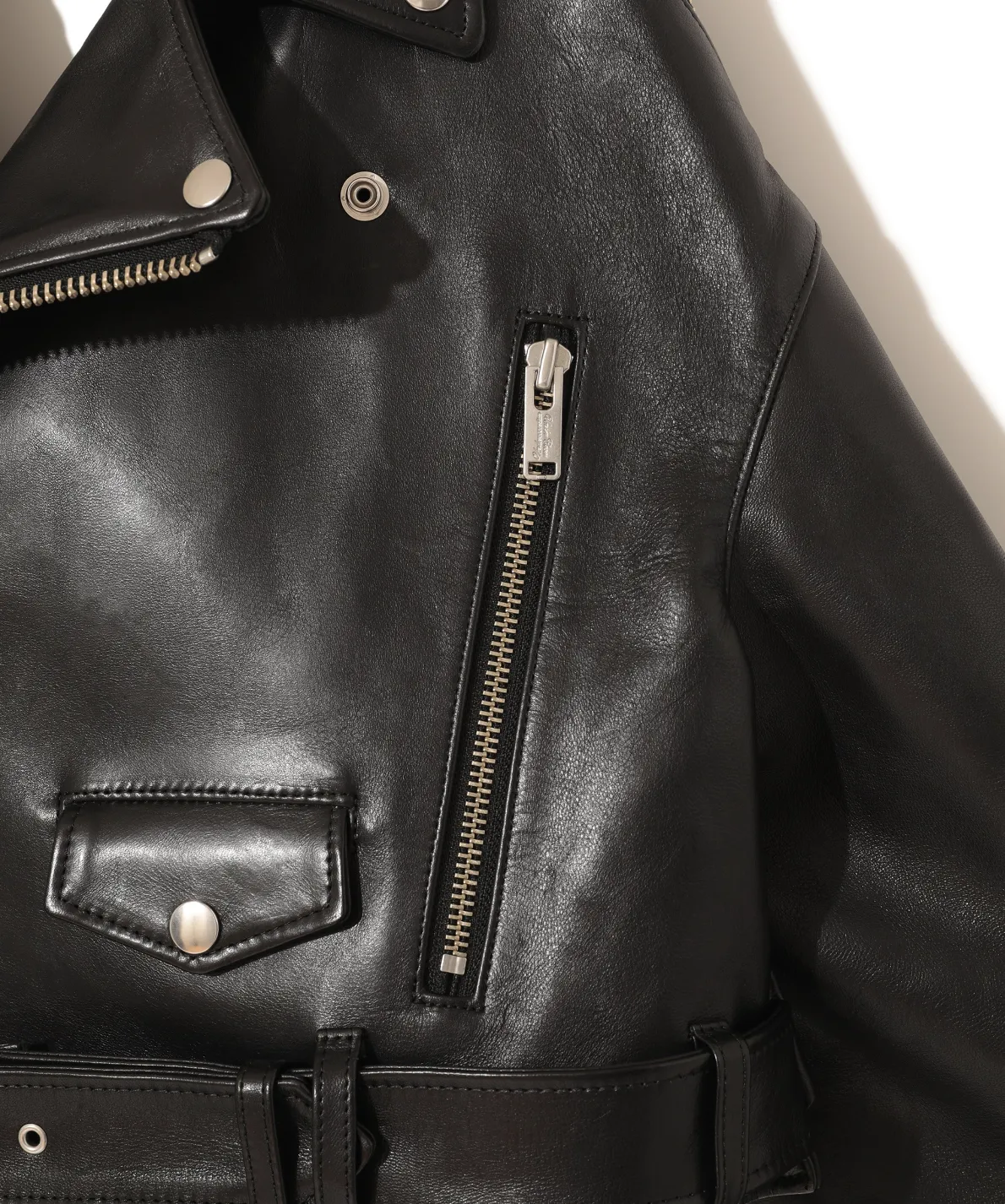 REAR-TIE LEATHER BIKER JACKET