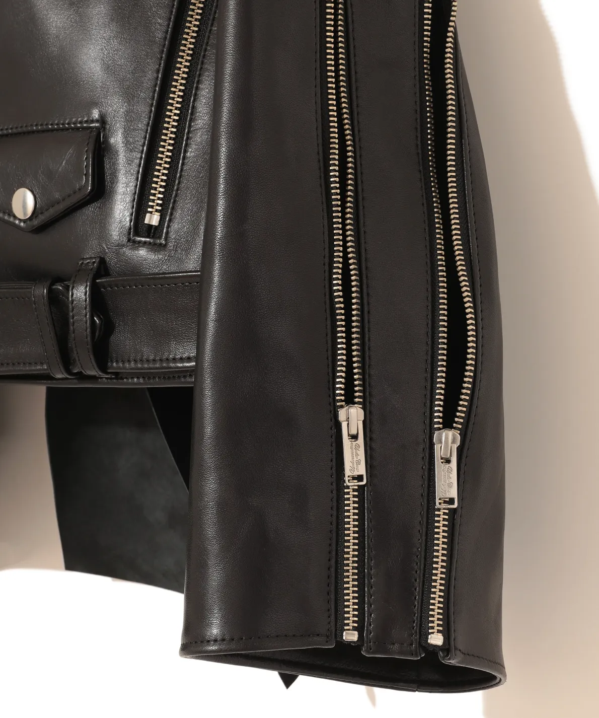 REAR-TIE LEATHER BIKER JACKET