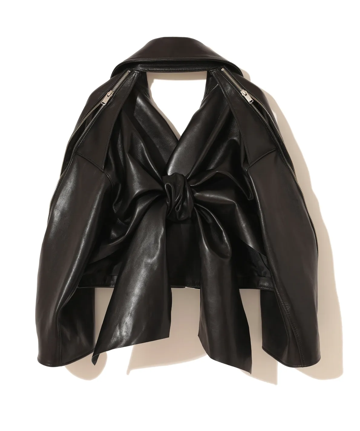 REAR-TIE LEATHER BIKER JACKET