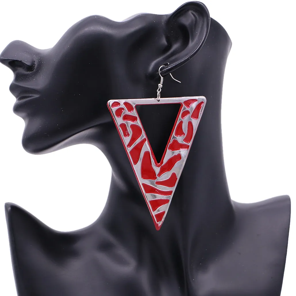 Red Inverted Triangle Geometric Earrings