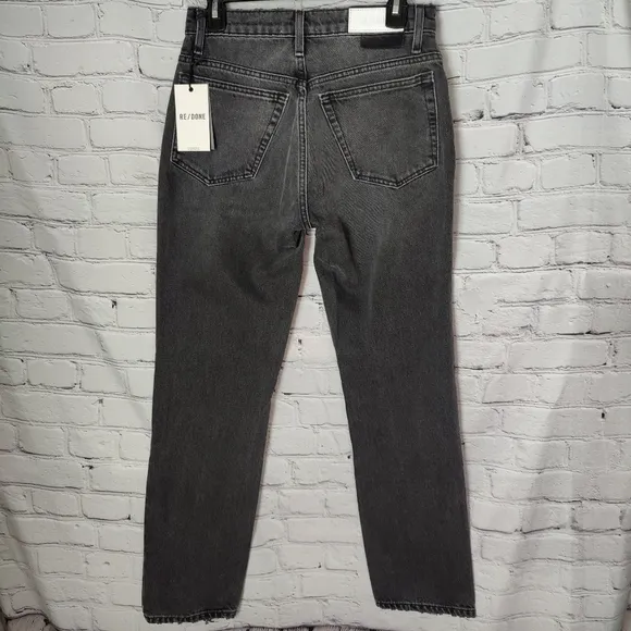 Re/Done 70's Straight High Rise Worn Black With Rip Size 26 NWT