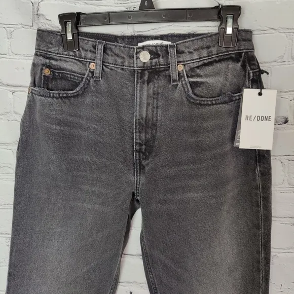 Re/Done 70's Straight High Rise Worn Black With Rip Size 26 NWT