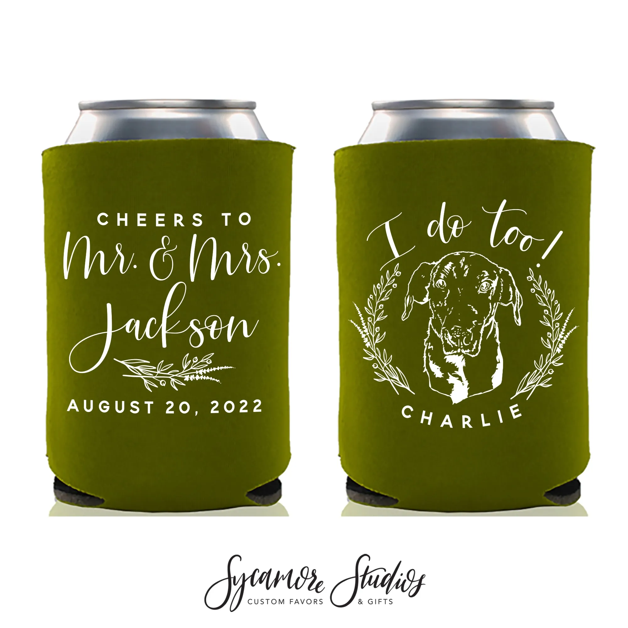 Regular & Slim Can Cooler Wedding Package #187RS - Custom Pet Illustration