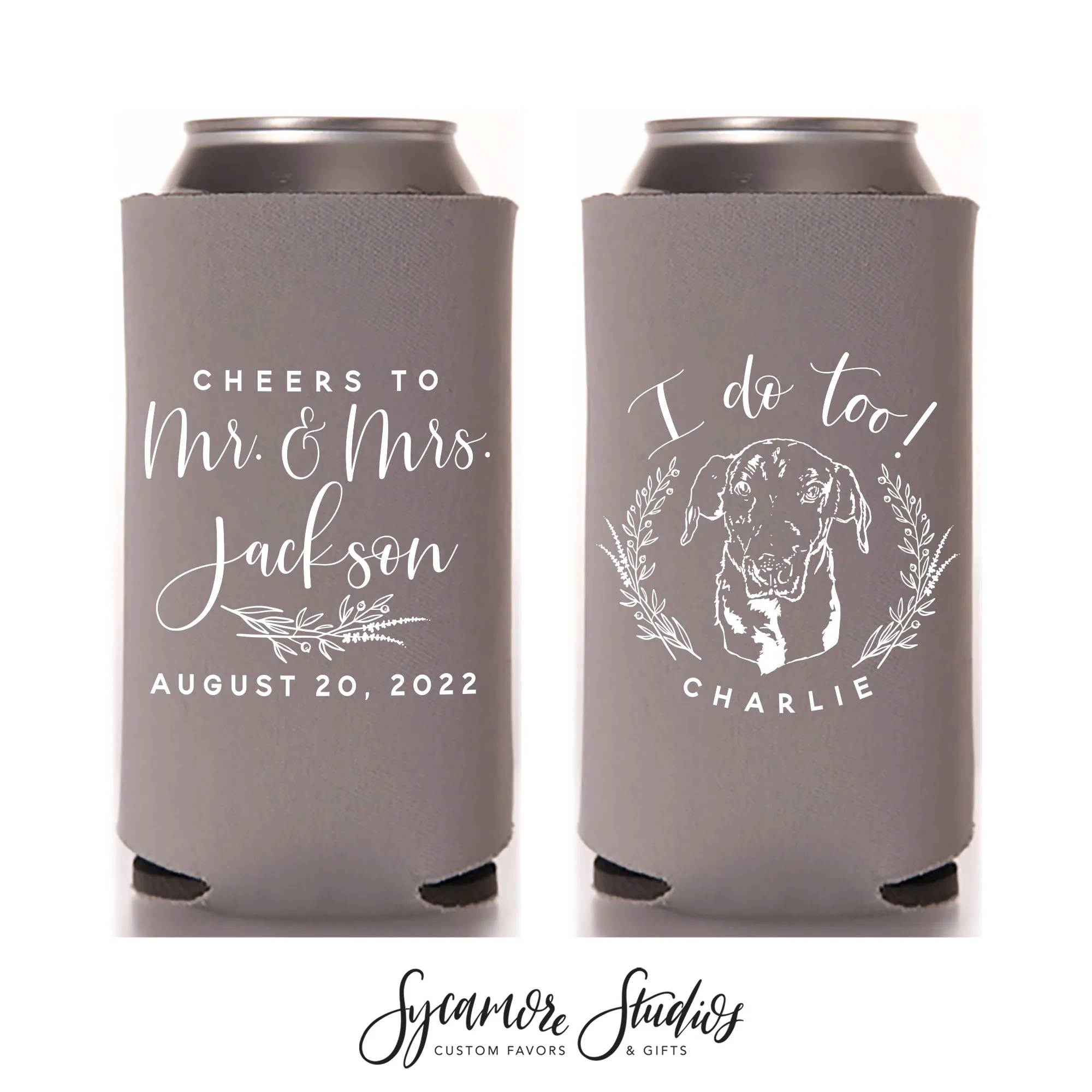 Regular & Slim Can Cooler Wedding Package #187RS - Custom Pet Illustration