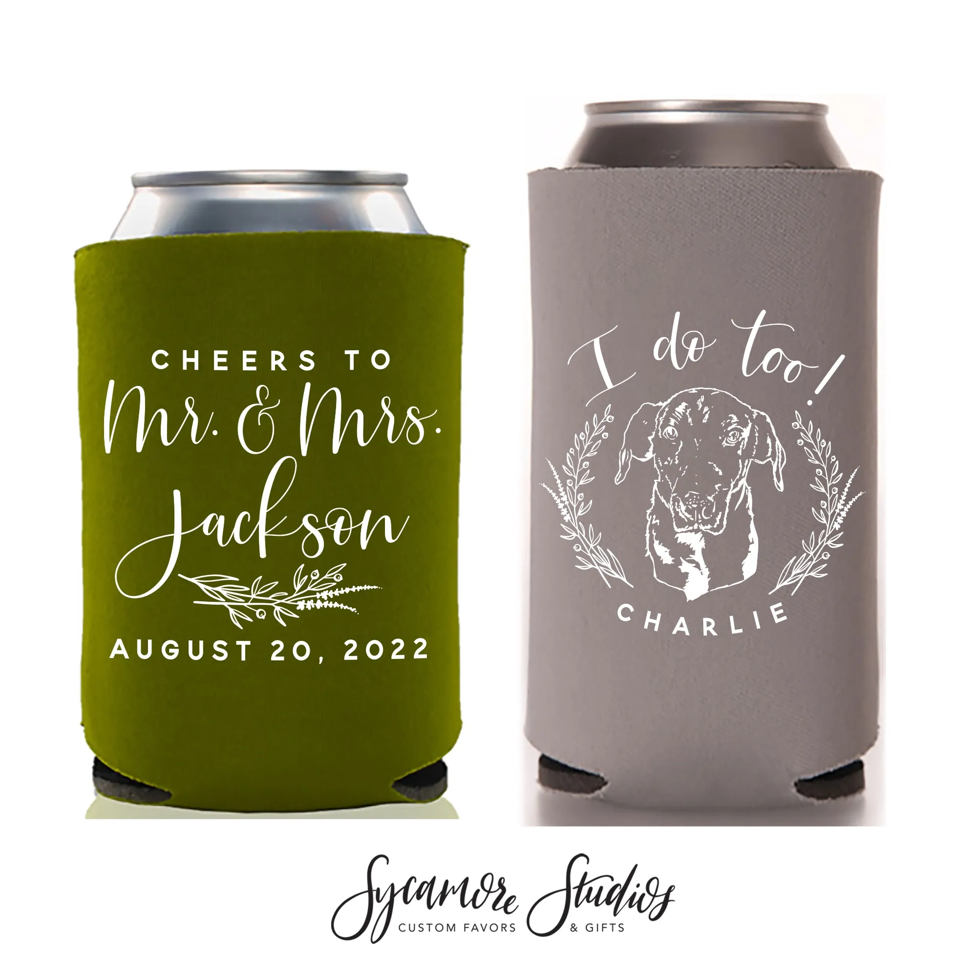 Regular & Slim Can Cooler Wedding Package #187RS - Custom Pet Illustration