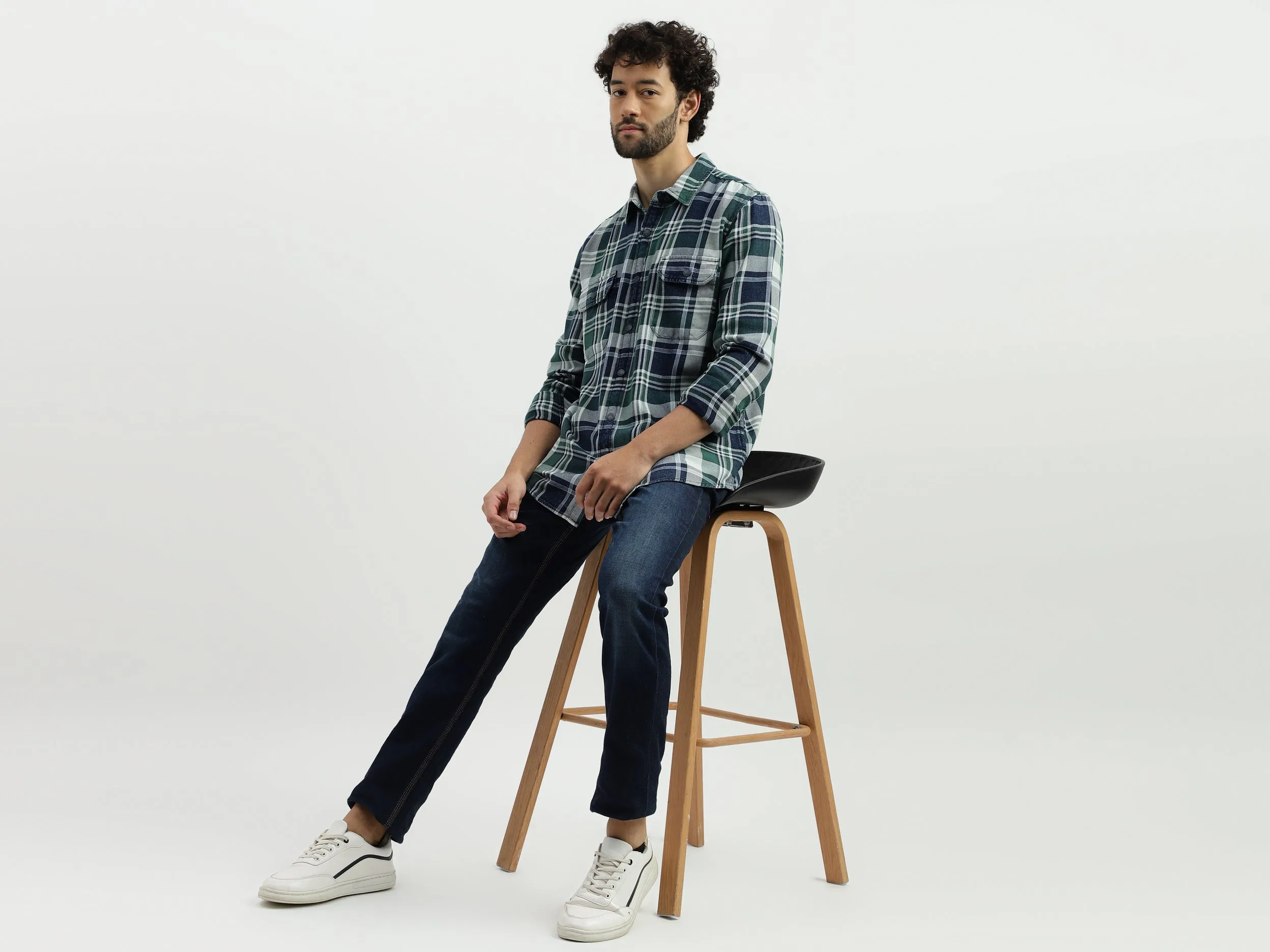Regular Spread Collar Checkered Shirts
