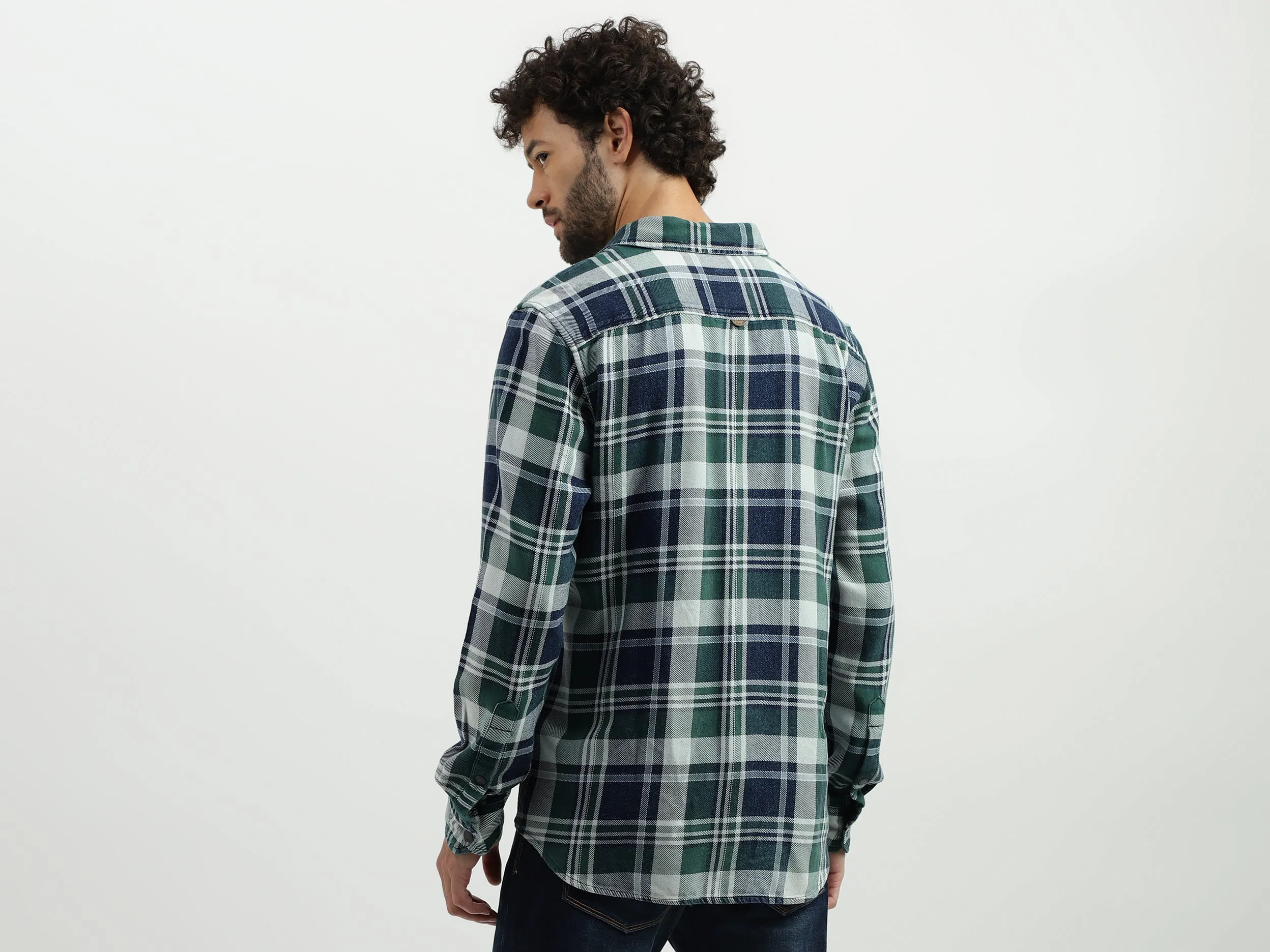 Regular Spread Collar Checkered Shirts