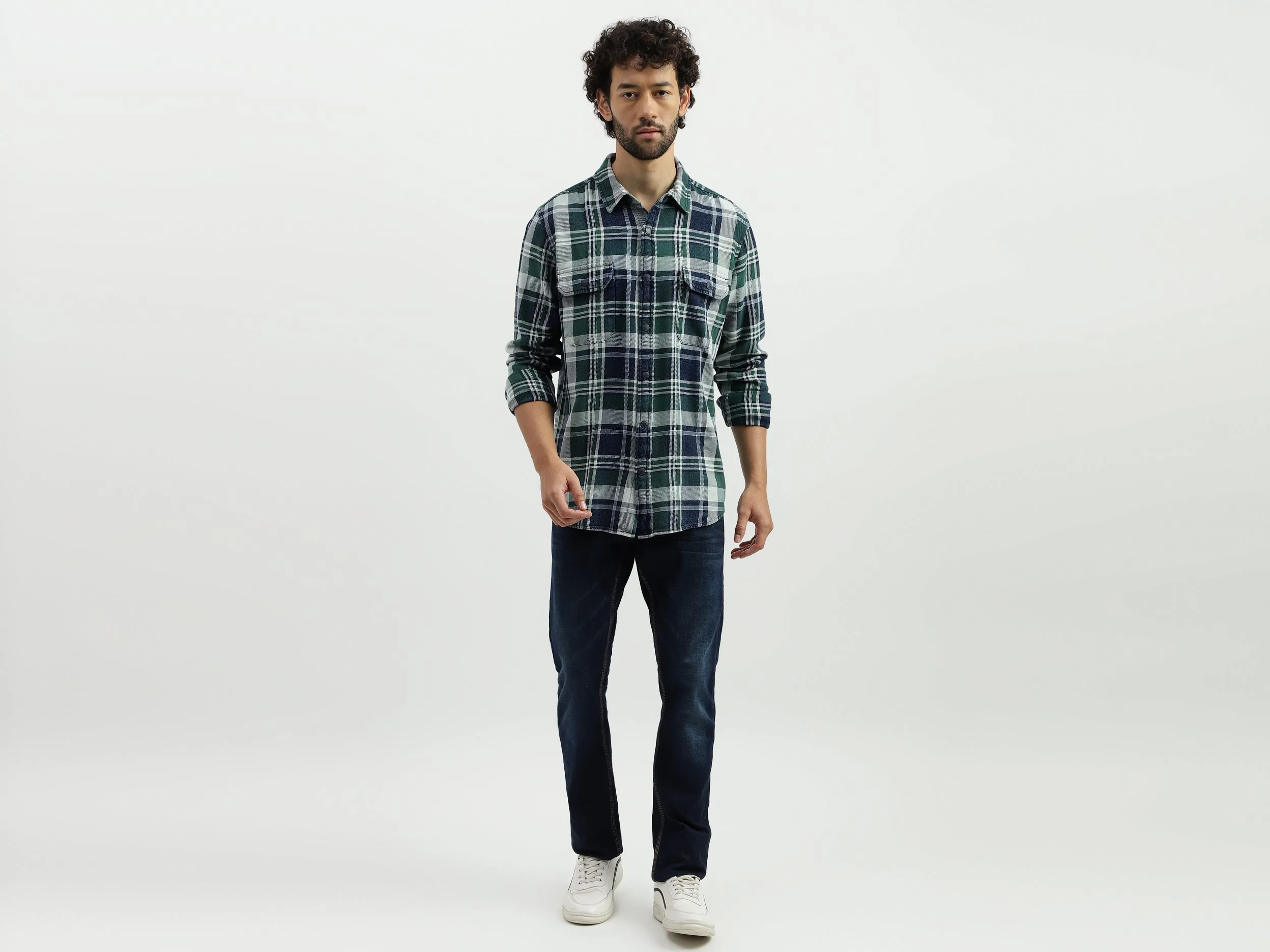 Regular Spread Collar Checkered Shirts