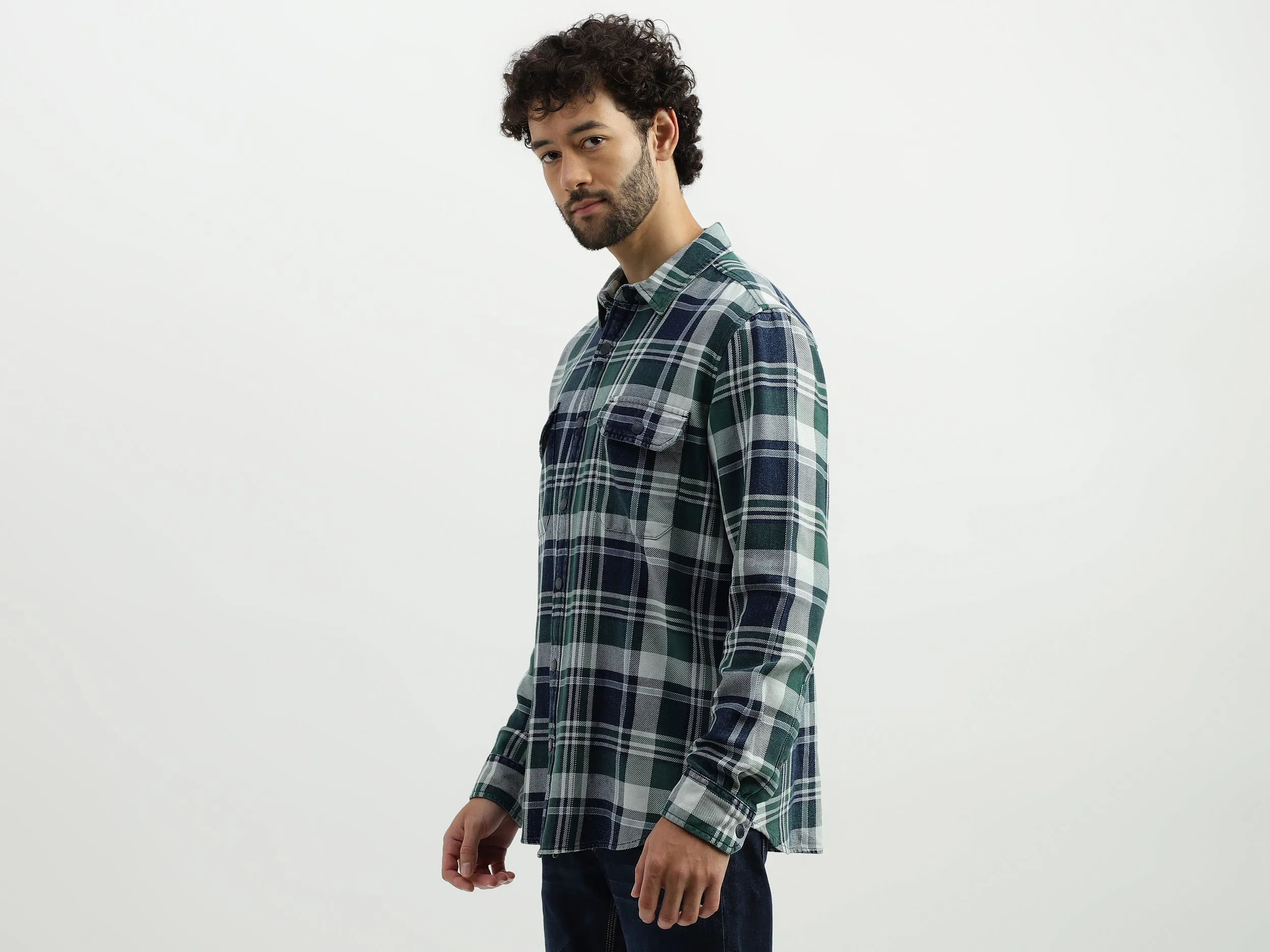 Regular Spread Collar Checkered Shirts