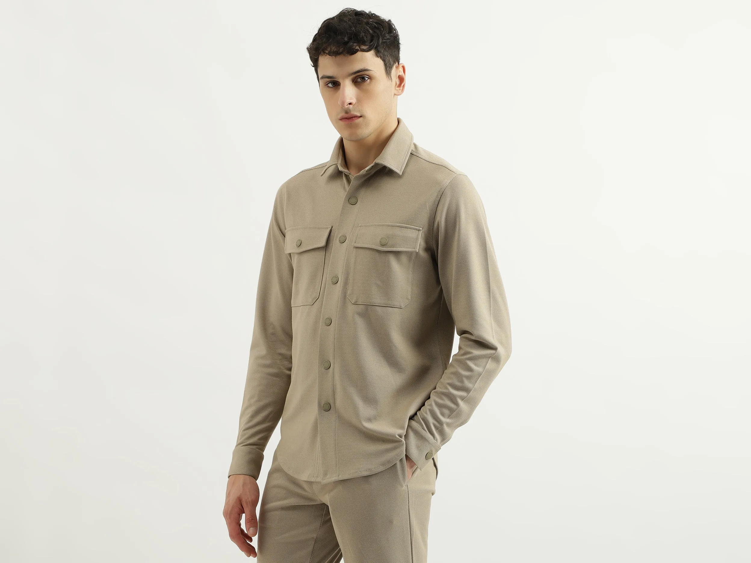 Regular Spread Collar Solid Shirts