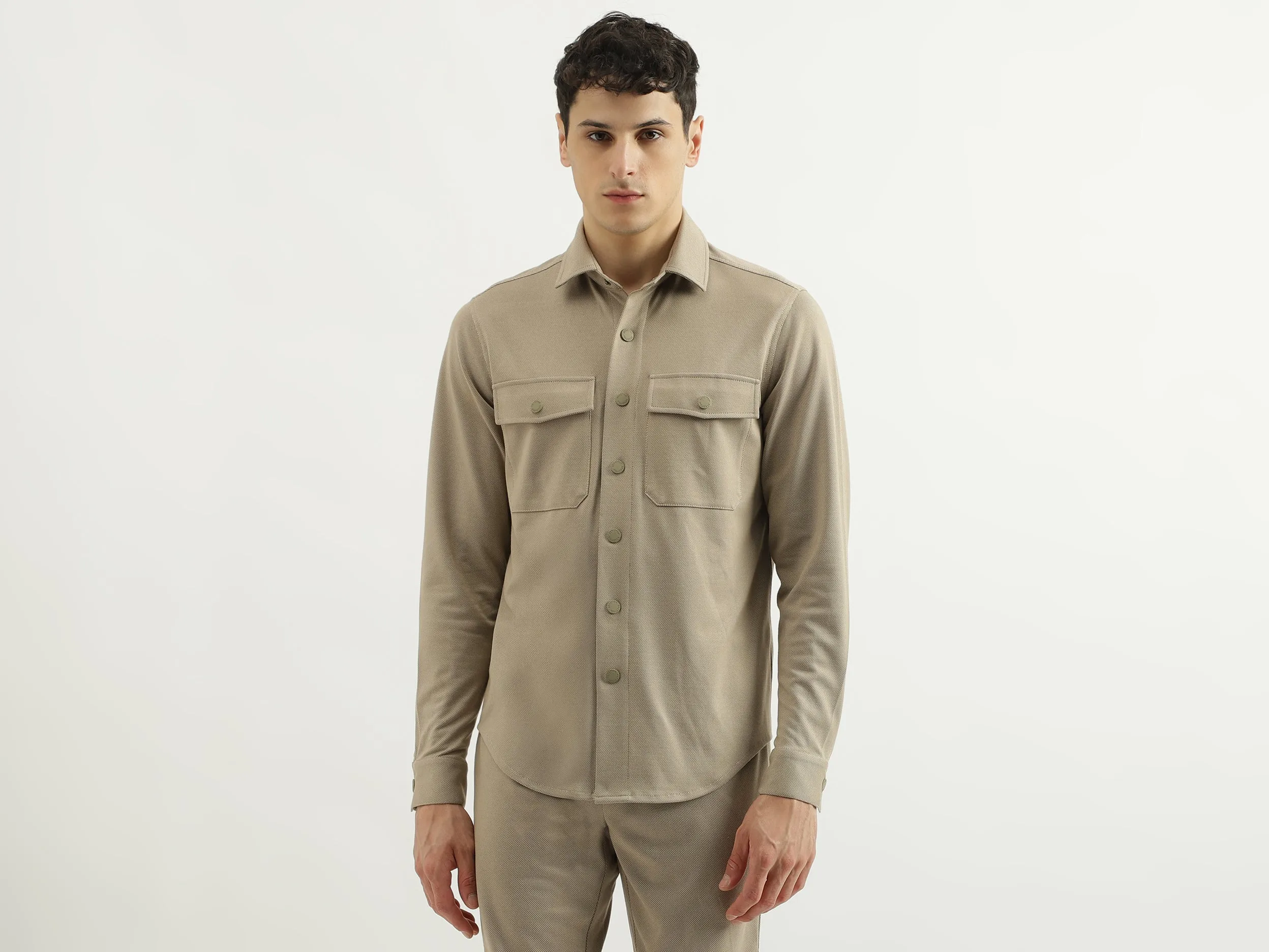 Regular Spread Collar Solid Shirts