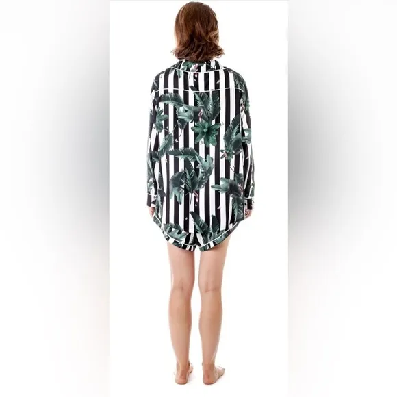 REVOLVE X PLUSH Silky Jungle Striped Pajama Set in Black &amp; White