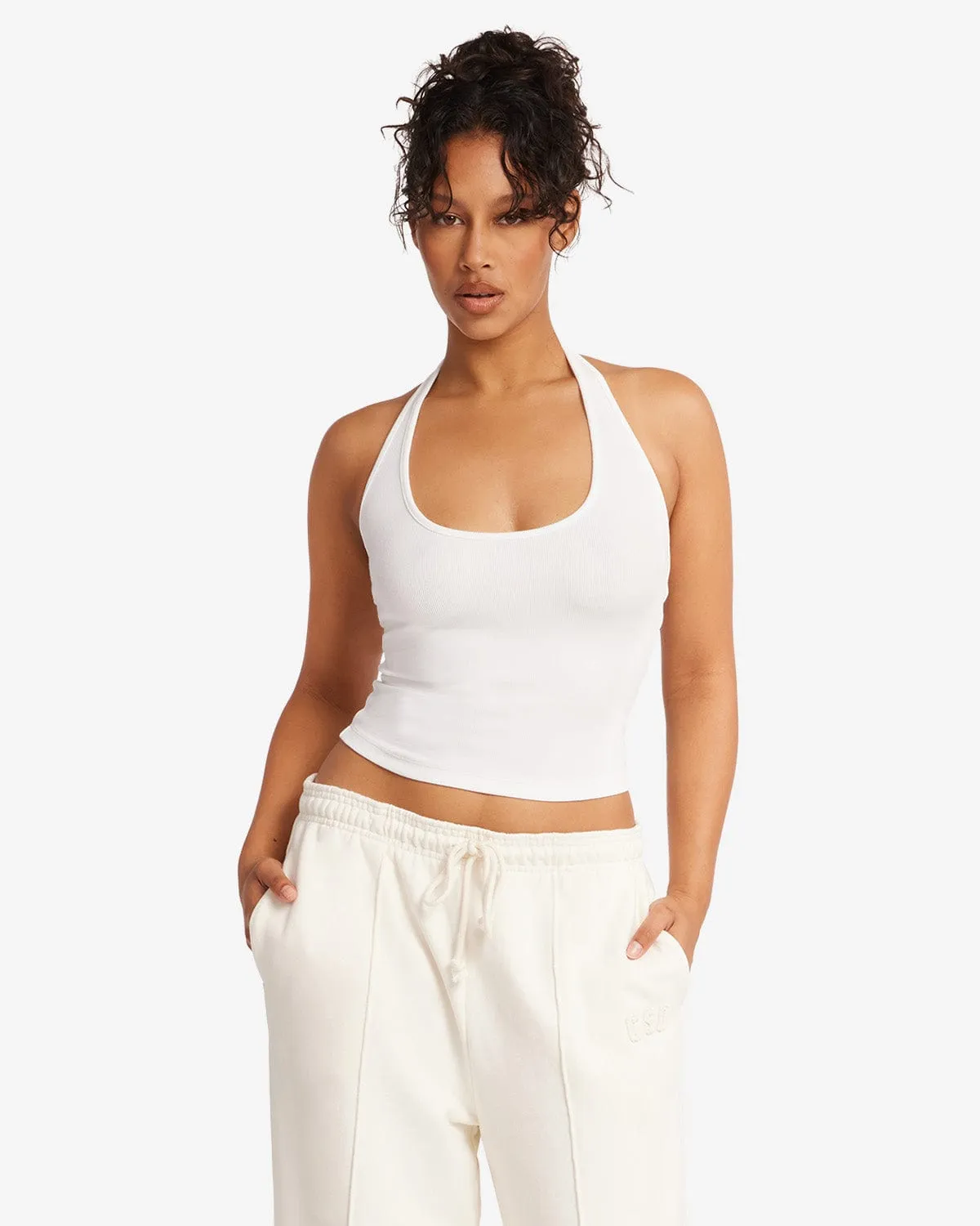 Rib Halter Tank | White