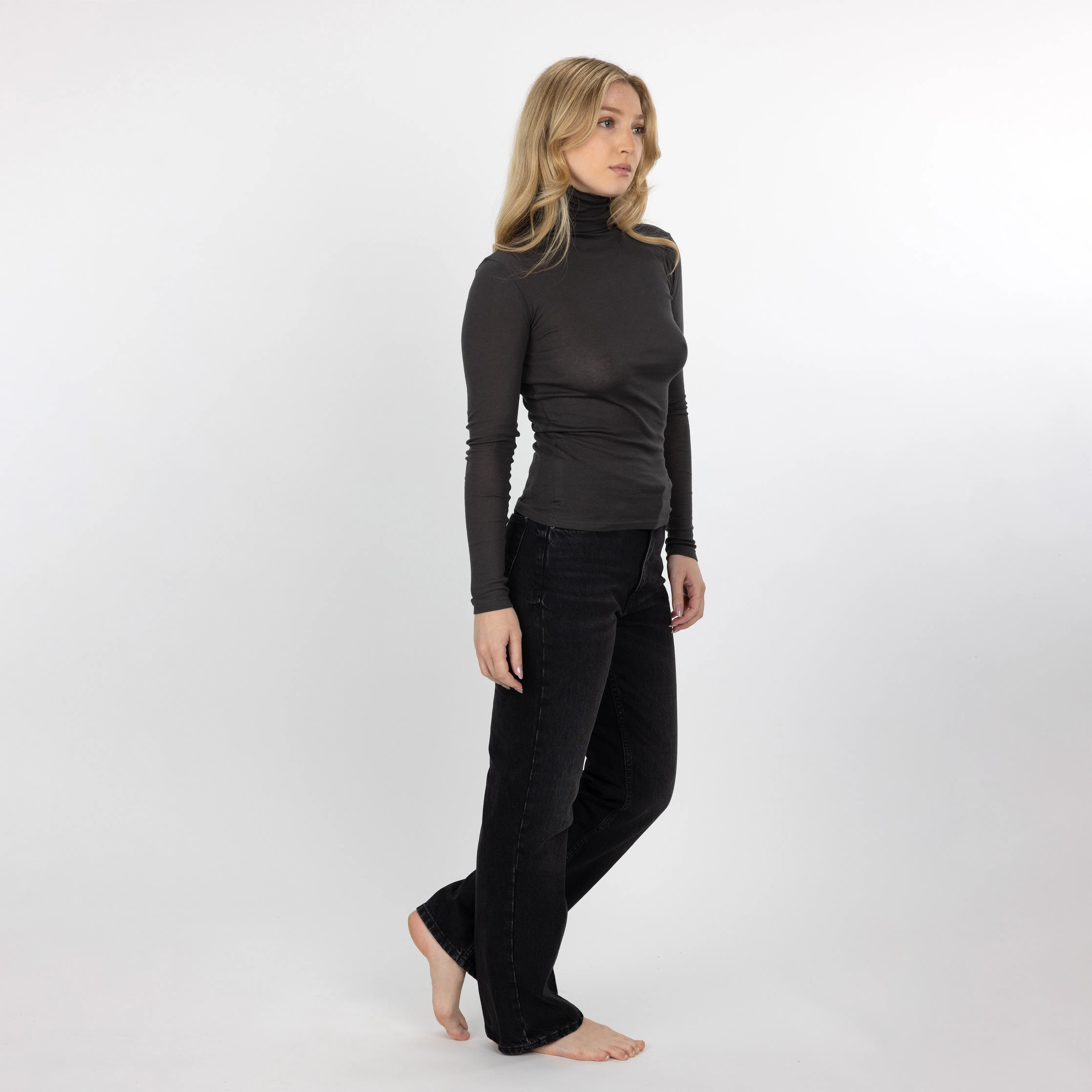 Ribbed Cotton Long Sleeve Turtle Neck - Woodland Grey